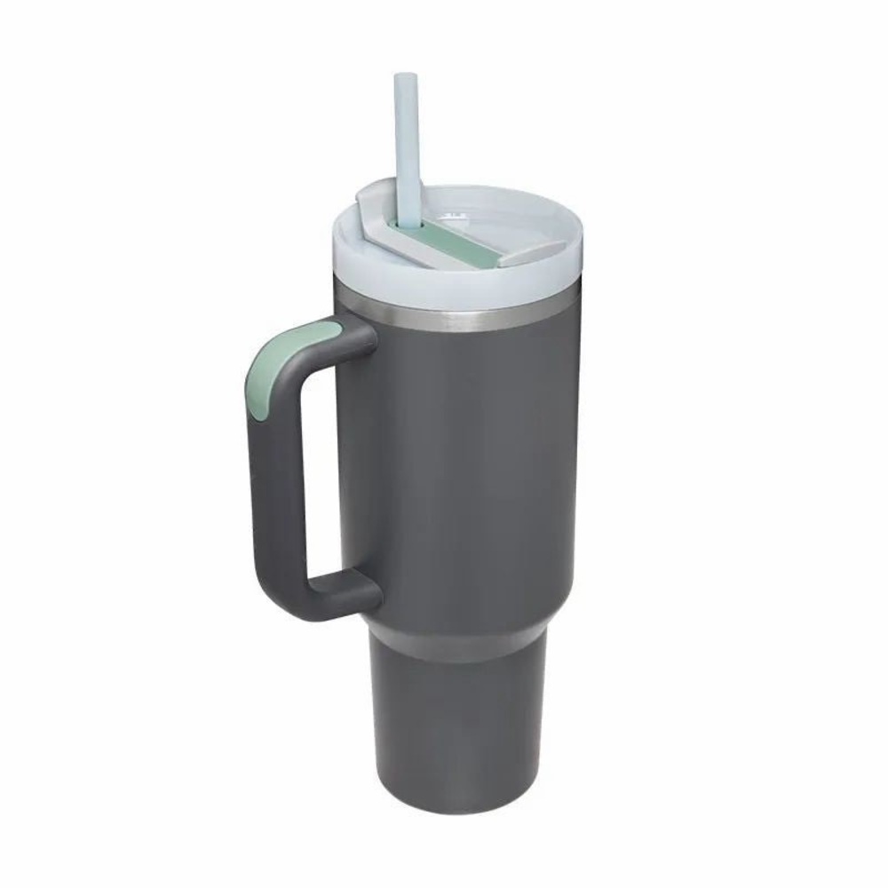 40oz Charcoal stainless steel tumbler with handle and straw